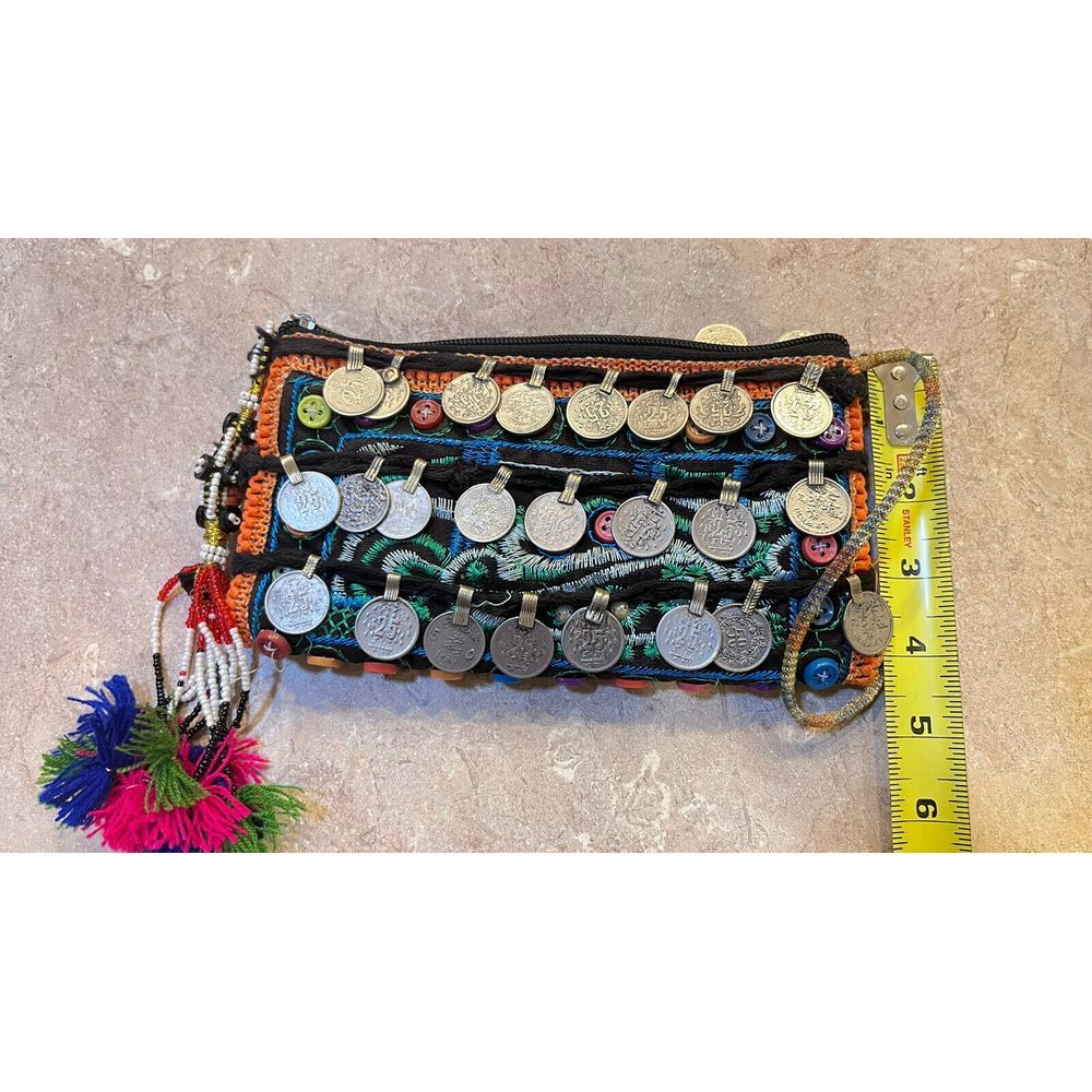 Pakistan 48 Paisa Coin Decorated Purse With Beads Embroidery 1969-1981 Dated - Picture 9 of 16